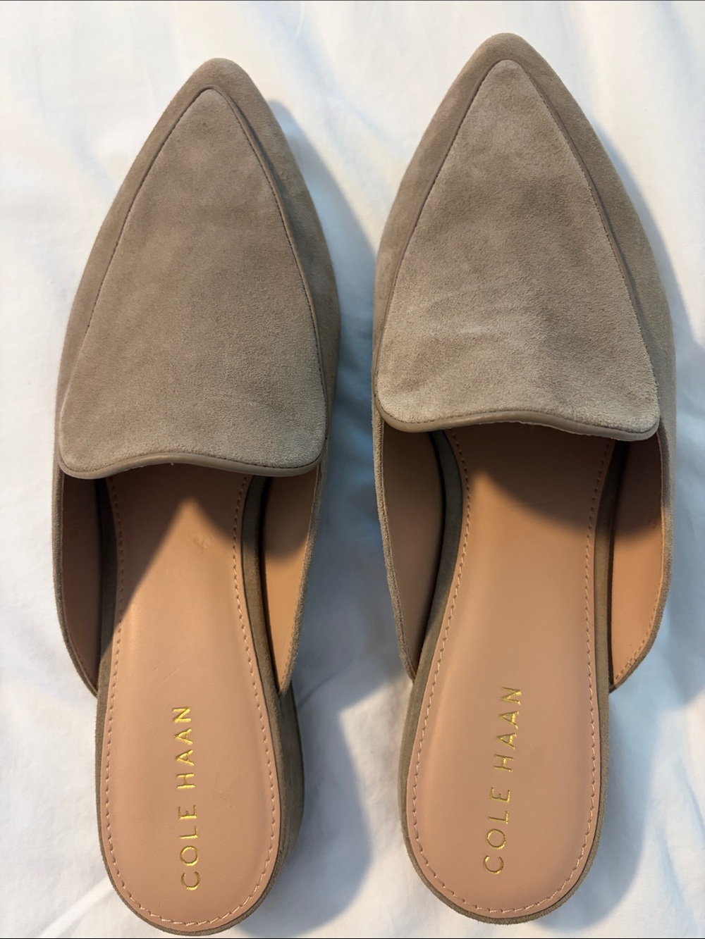 Cole Haan Taupe Suede Pointed Backless Mules